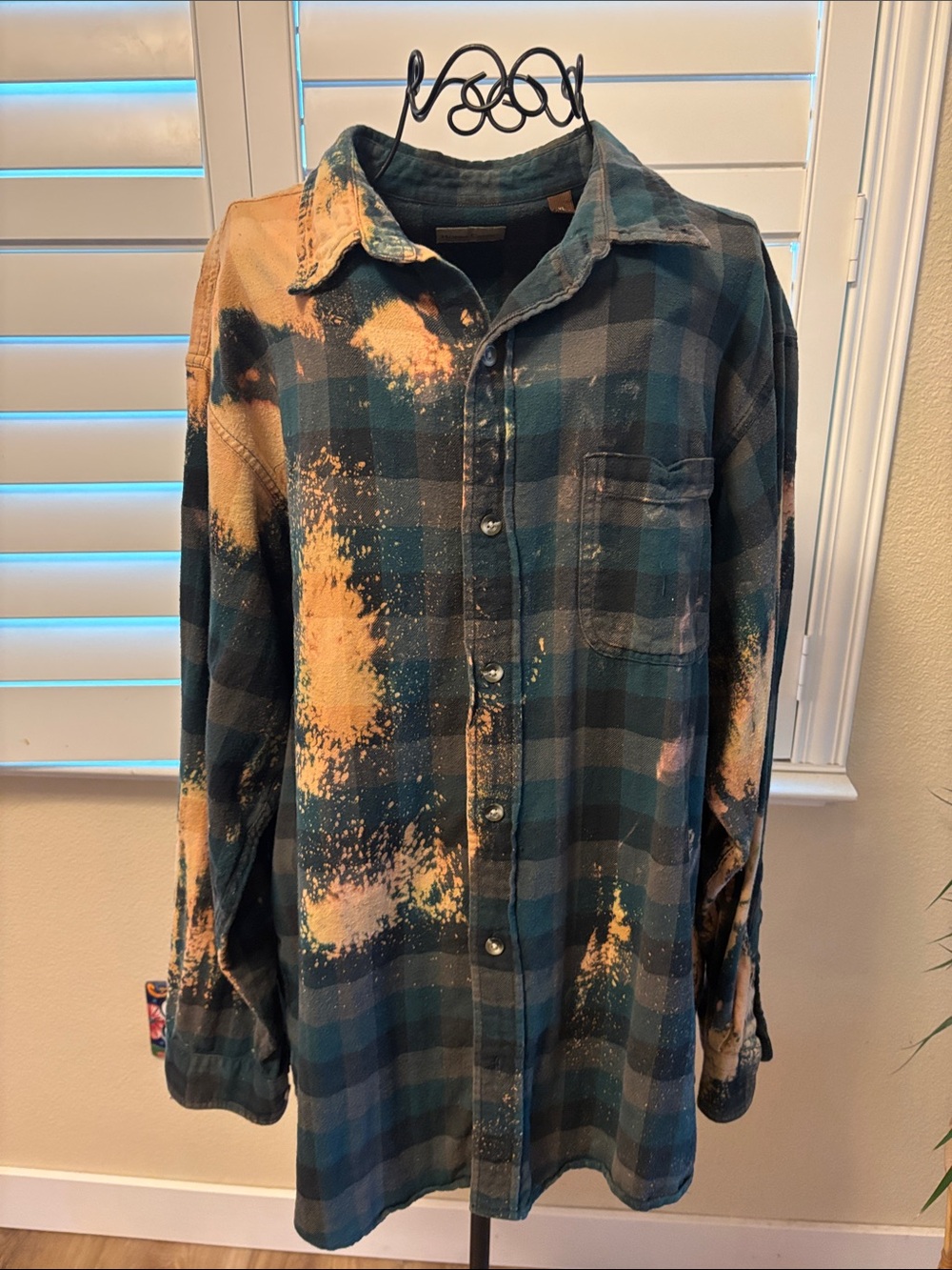 Handmade one of kind distressed flannel with Colorful Highland Cow Patch - Picture 4 of 6